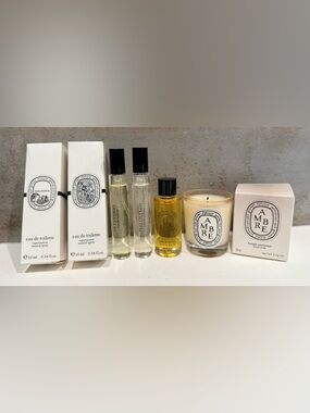 Diptyque Philosykos 10ml & Vetyverio 10ml &Amber Scented Candle 35g &Shower Oil
